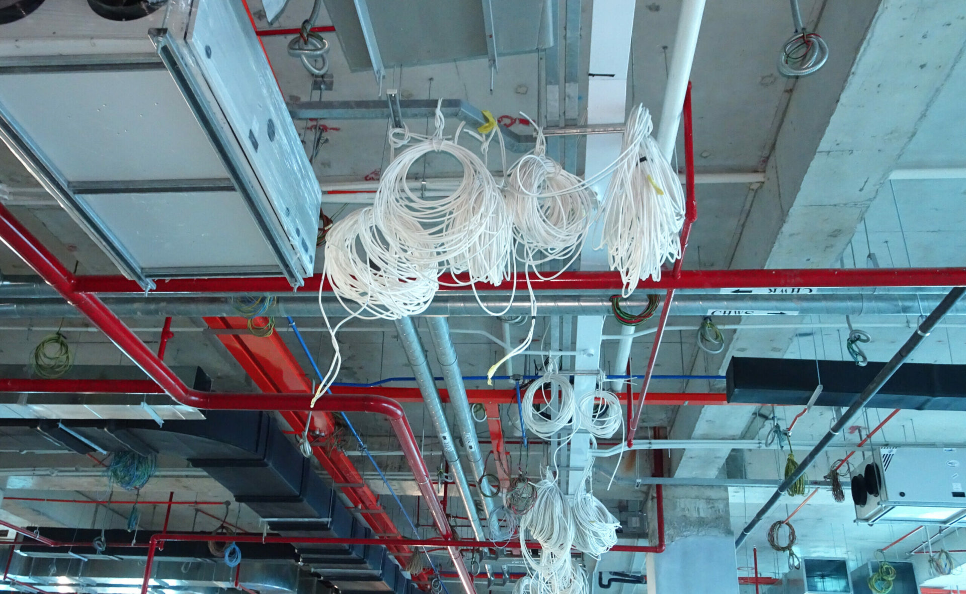 Exposed ducting and cable trays